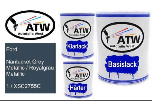 Ford, Nantucket Grey Metallic / Royalgrau Metallic, 1 / XSC2755C: 1L Lackdose + 1L Klarlack + 500ml Härter - Set, von ATW Autoteile West.